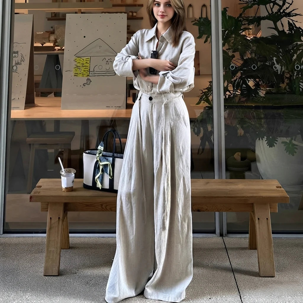Ensemble femme rétro de style français – Blouse et pantalon large