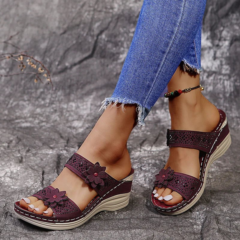 Florine | Mules compensées à fleur