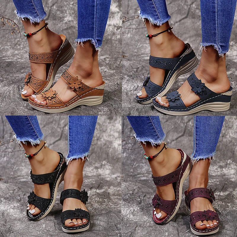 Florine | Mules compensées à fleur
