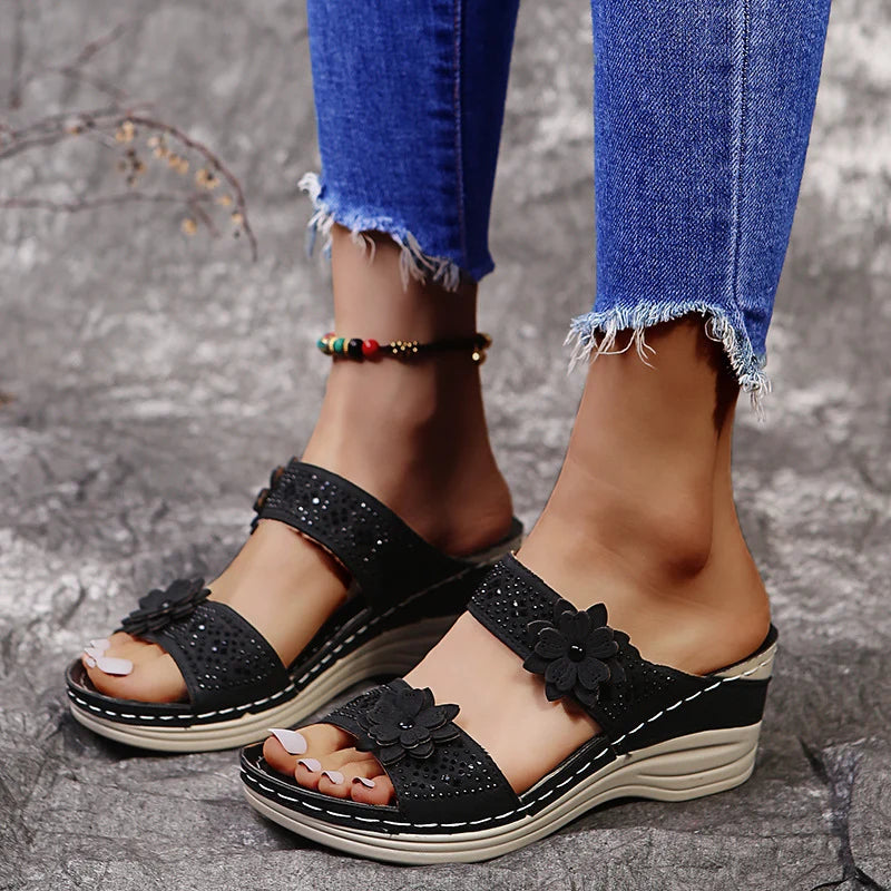 Florine | Mules compensées à fleur