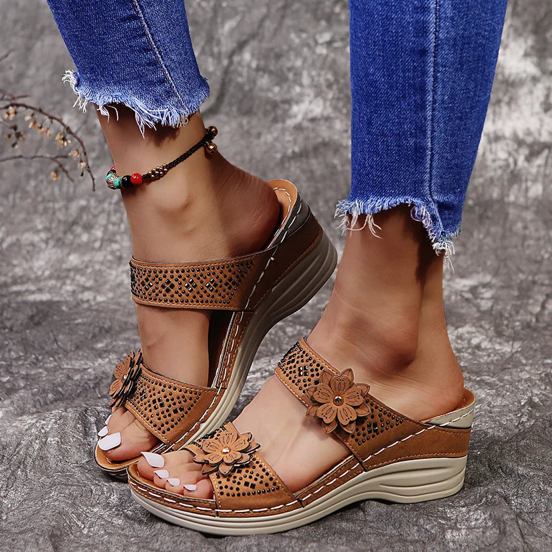 Florine | Mules compensées à fleur