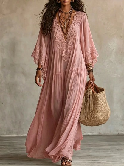 Robe Longue en Dentelle à Taille Haute – Élégante et Fluide