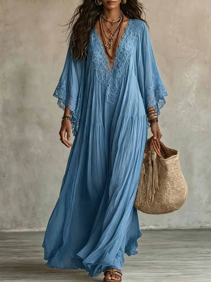 Robe Longue en Dentelle à Taille Haute – Élégante et Fluide