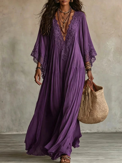 Robe Longue en Dentelle à Taille Haute – Élégante et Fluide