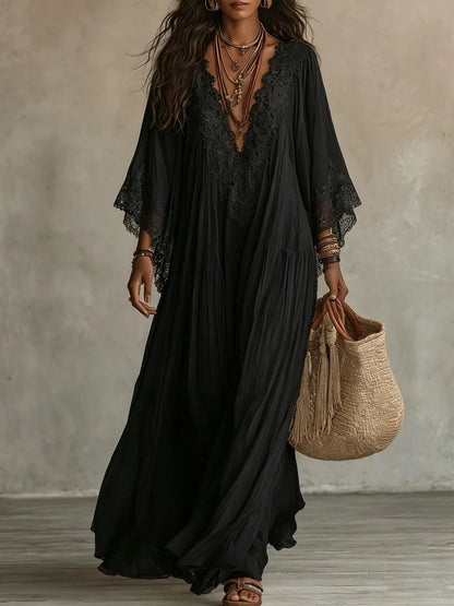 Robe Longue en Dentelle à Taille Haute – Élégante et Fluide