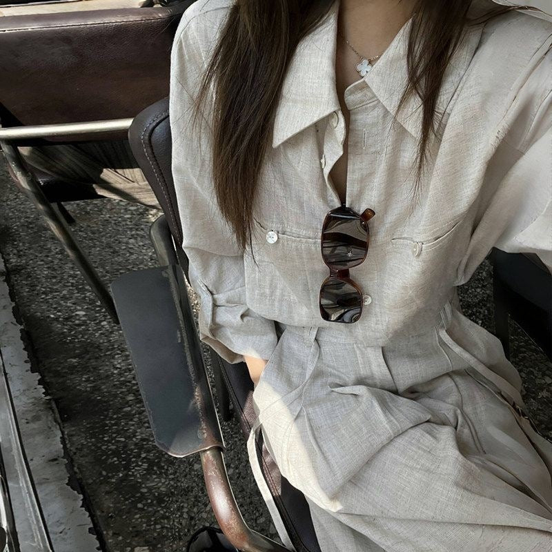 Ensemble femme rétro de style français – Blouse et pantalon large