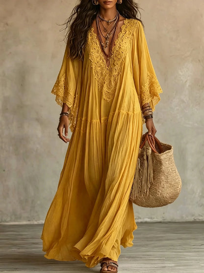 Robe Longue en Dentelle à Taille Haute – Élégante et Fluide
