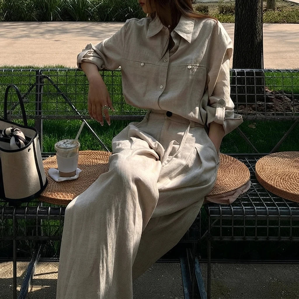 Ensemble femme rétro de style français – Blouse et pantalon large