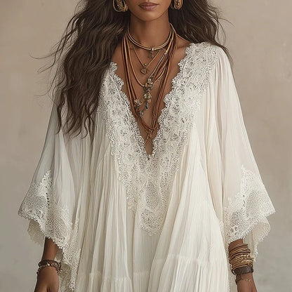 Robe Longue en Dentelle à Taille Haute – Élégante et Fluide