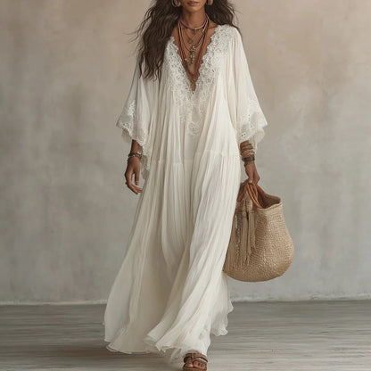 Robe Longue en Dentelle à Taille Haute – Élégante et Fluide
