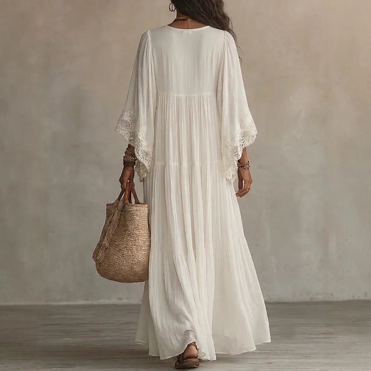 Robe Longue en Dentelle à Taille Haute – Élégante et Fluide